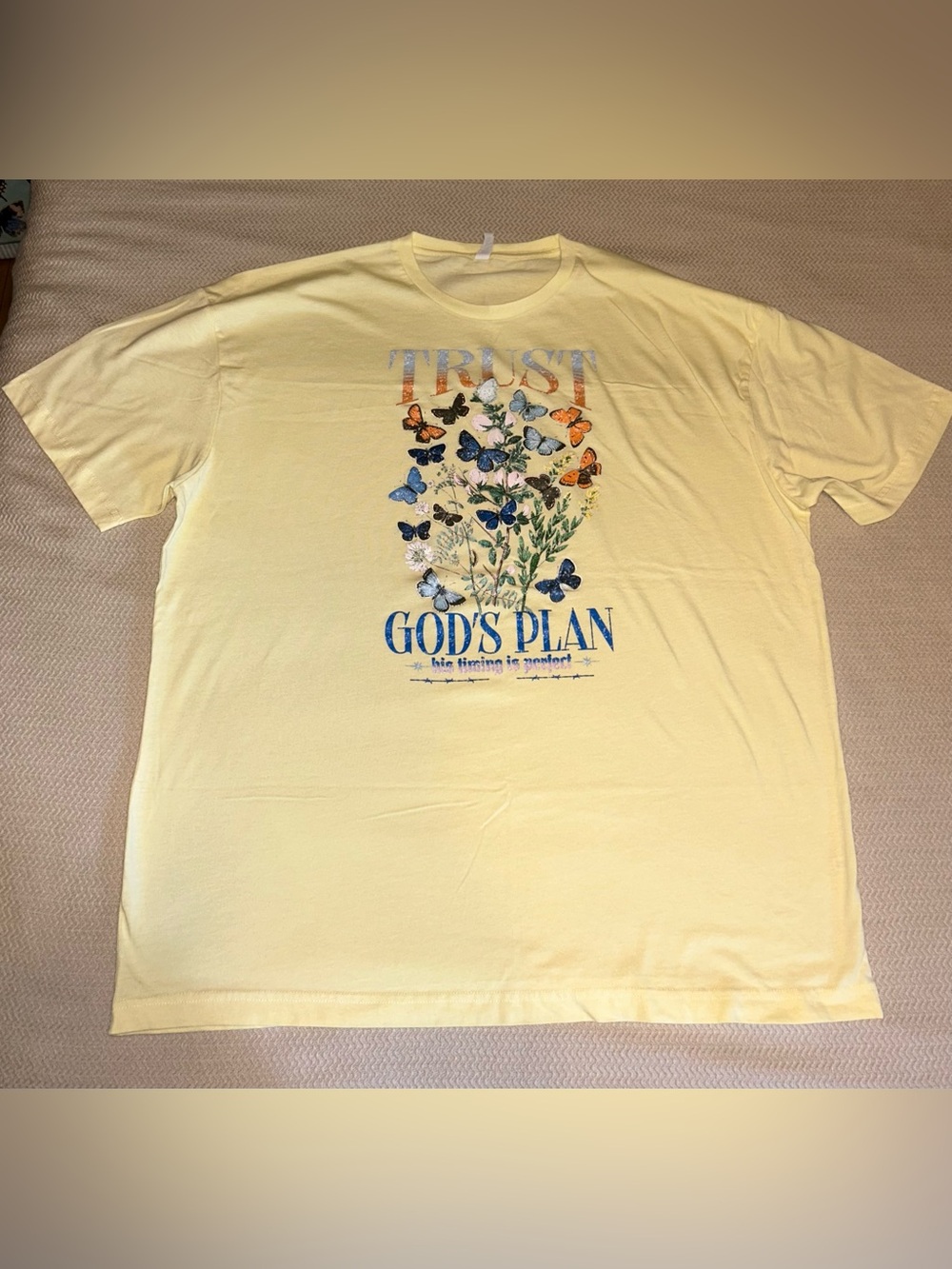 Love in Faith Yellow 'Trust God's Plan' Butterfly Graphic Tee 2X